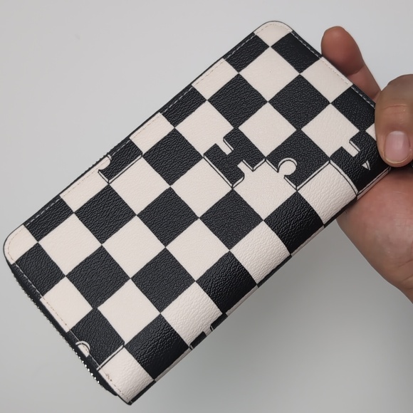 Coach CR622 Long Zip Around Wallet With Checkerboard Print BLACK( Last One) - Picture 3 of 12